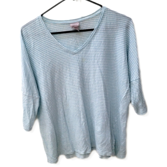 Chico's Tops - Chico’s size 1 Light Blue & white striped 3/4 sleeve V-neck Linen Shirt